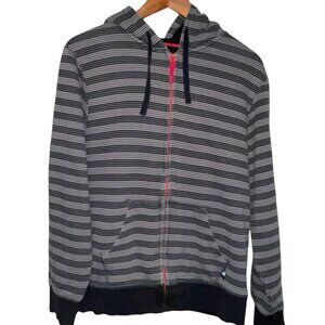 Mambo Australia Hoodie Jacket Full Zip Fleece Sherpa Black Grey Stripe Medium Me